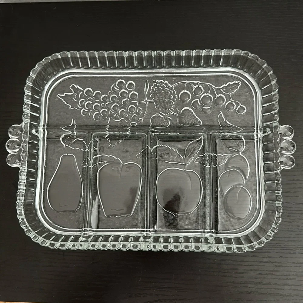 1960 Indiana Glass Co. Imperial Glass Fruit Embossed Divided Serving Tray Dish